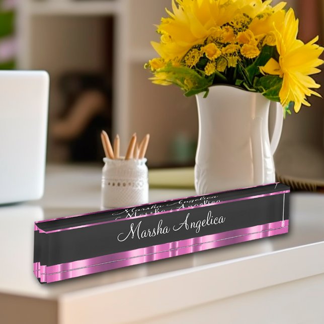 Porte-nom Pour Bureau Glitzy Ladies Monogramme (Glitzy ladies monogram desk name plate)
