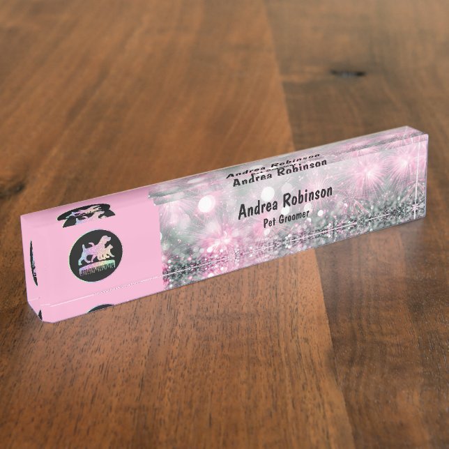 Porte-nom Pour Bureau Glitzy Pet Grooming Monogramme Bureau Nom Plaque (Taille)