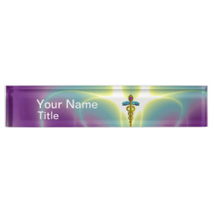 Porte-nom Pour Bureau GOLD CADUCEUS, amétyste violet vif
