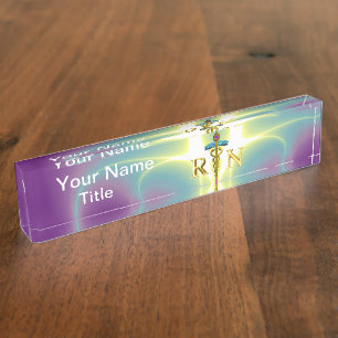 Porte-nom Pour Bureau GOLD CADUCEUS SYMBOLE INFIRMIÈRE ENREGISTRÉ Purple