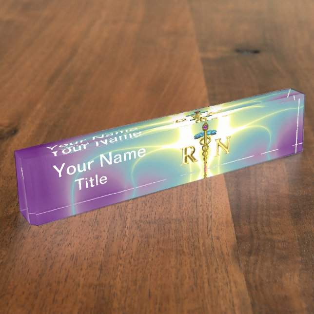 Porte-nom Pour Bureau GOLD CADUCEUS SYMBOLE INFIRMIÈRE ENREGISTRÉ Purple (Taille)