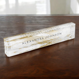 Porte-nom Pour Bureau Gold et Marbre blanc Professional Modern