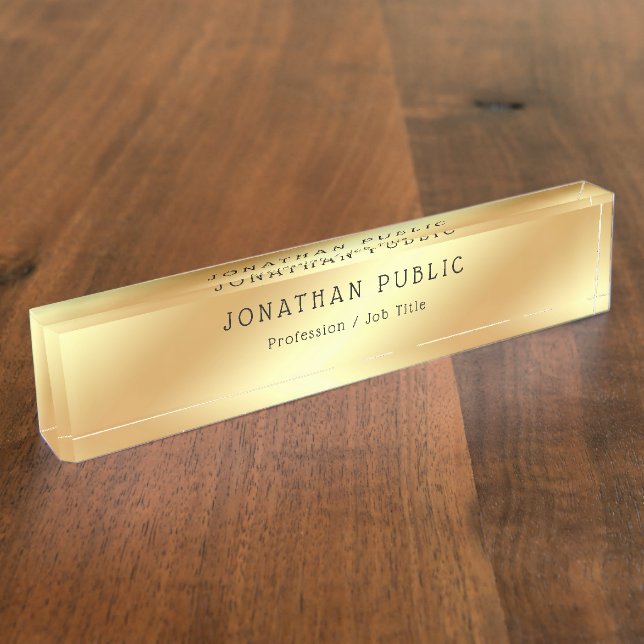 Porte-nom Pour Bureau Gold Look Calligraphie Nom Modèle élégant (Taille)