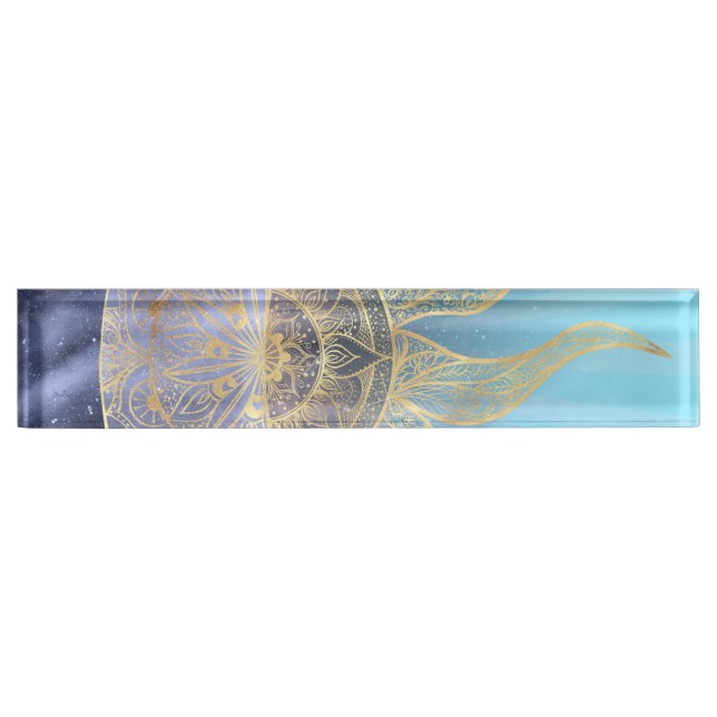 Porte-nom Pour Bureau Gold Moon Sun Mandala Celestial Design (Devant)