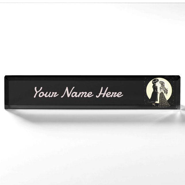 Porte-nom Pour Bureau Gothique Emo Enfants Kiss Valentine's Day (Devant)