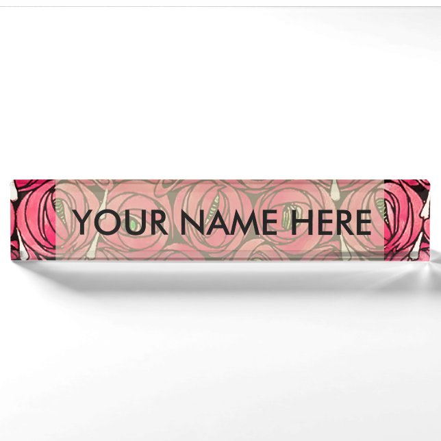 Porte-nom Pour Bureau Graphique rose Art Nouveau Rennie Macintosh (Devant)