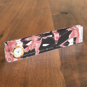 Porte-nom Pour Bureau Gravures saumons et noires, cassettes détruites su