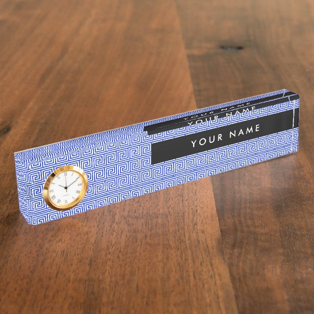 Porte-nom Pour Bureau Grec Meander Key Blue, Votre Nom, Personnaliser (Taille)