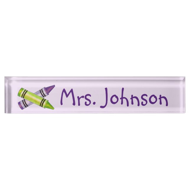Porte-nom Pour Bureau Green Purple Crayon Art Enseignant École (Devant)