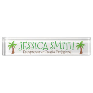 Porte-nom Pour Bureau Green Tropical Island Palm Tree Beach