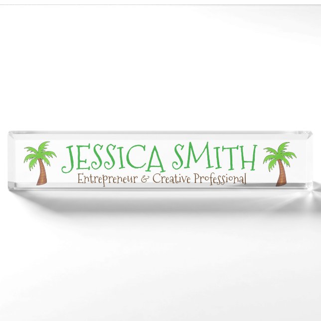 Porte-nom Pour Bureau Green Tropical Island Palm Tree Beach (Devant)