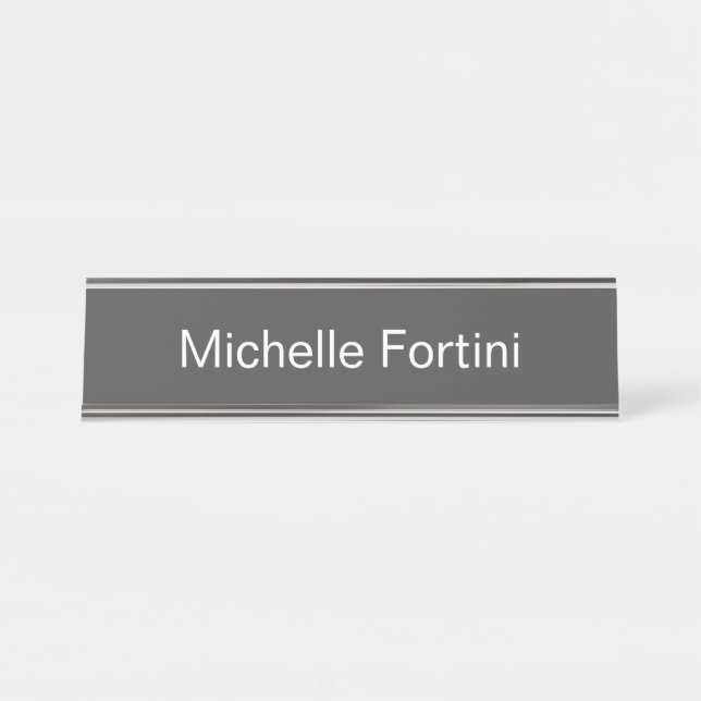 Porte-nom Pour Bureau Grey White Minimalist Plain Modern (Devant)