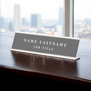 Porte-nom Pour Bureau Gris Blanc Moderne Élégant Classe Professionnelle
