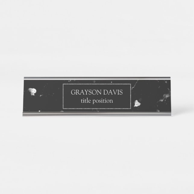 Porte-nom Pour Bureau Gris noir de marbre (Devant)