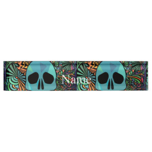 Porte-nom Pour Bureau Halloween Hippie Skull Thunder_cove
