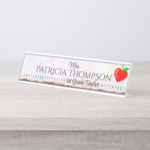 Porte-nom Pour Bureau Heart Apple Crayon Enseignant enseignant