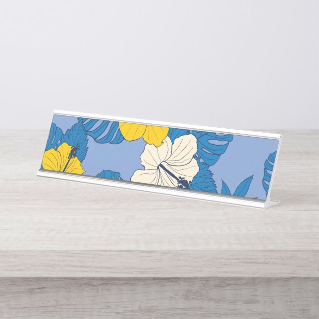 Porte-nom Pour Bureau Hibiscus fleurs et feuilles (Devant)