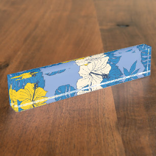 Porte-nom Pour Bureau Hibiscus fleurs et feuilles