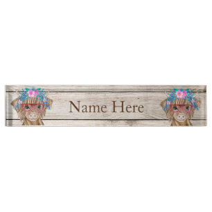 Porte-nom Pour Bureau Highland Cow Country Desk Nom Plate