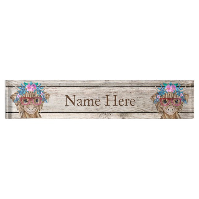 Porte-nom Pour Bureau Highland Cow Country Desk Nom Plate (Devant)