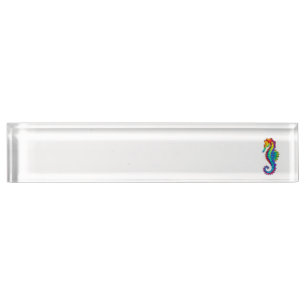 Porte-nom Pour Bureau Hippocampe polygonal arc-en-ciel