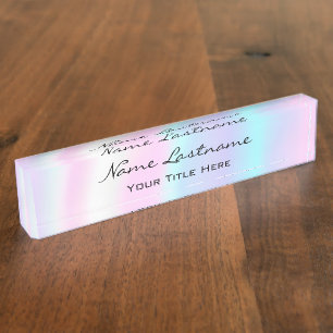 Porte-nom Pour Bureau Holographe de beauté Esthétique de maquillage rose