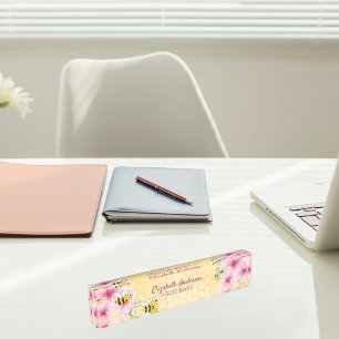 Porte-nom Pour Bureau Honecomb joyeux bosse abeilles rose florale patron