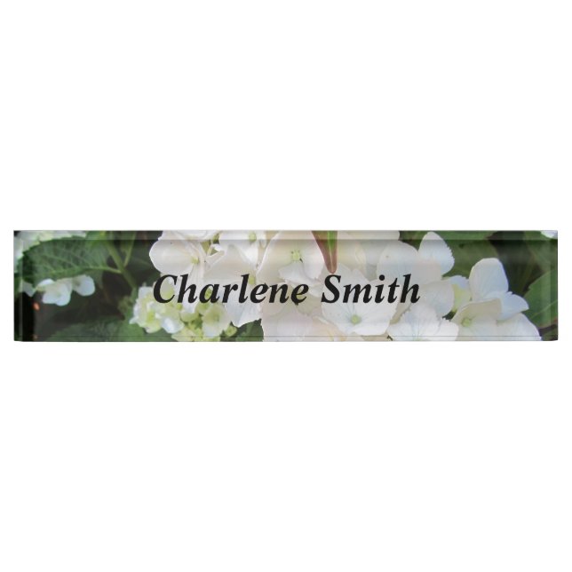 Porte-nom Pour Bureau Hortensias blancs (Devant)