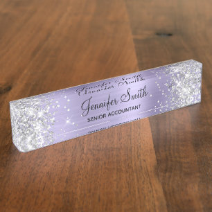 Porte-nom Pour Bureau Huile de lavande pâle en argent