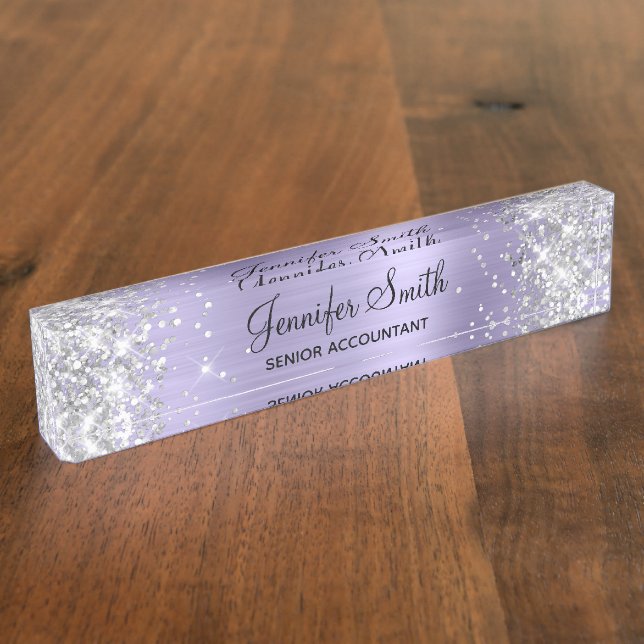 Porte-nom Pour Bureau Huile de lavande pâle en argent (Taille)