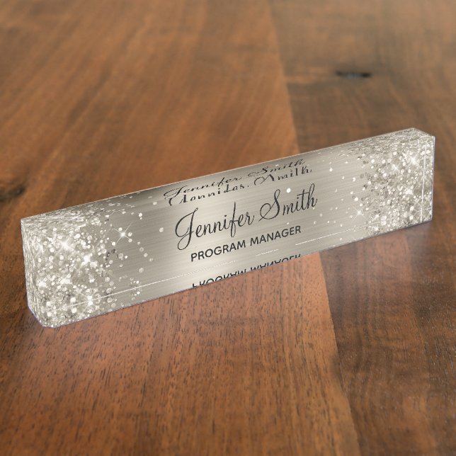 Porte-nom Pour Bureau Huile Platine Faux Glittery (Taille)