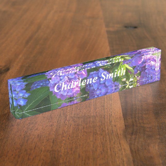 Porte-nom Pour Bureau Hydrangeas Violettes (Taille)