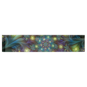 Porte-nom Pour Bureau Illuminé Abstrait brillant Turquoise violet Fracta