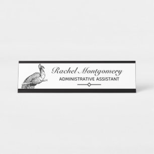 Porte-nom Pour Bureau Illustration du pic d'oiseaux Vintages Personnali