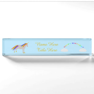 Porte-nom Pour Bureau Imaginaire Anniversaire Unicorne Arc en ciel et nu