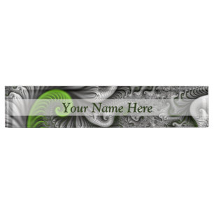 Porte-nom Pour Bureau Imaginaire Monde Vert Et Gris Art Fractal Abstrait