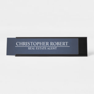 Porte-nom Pour Bureau Immobilier Bleu Marine Minimaliste