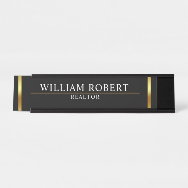 Porte-nom Pour Bureau Immobilier Golden House Logo Moderne Realtor (Devant)
