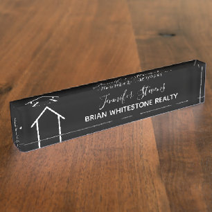 Porte-nom Pour Bureau Immobilier Moderne Noir Blanc Personnalisé Réali