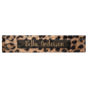 Porte-nom Pour Bureau Imprimé animalier léopard guépard glamour moderne