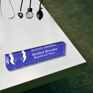 Porte-nom Pour Bureau Infirmière diplômée ID Bleue