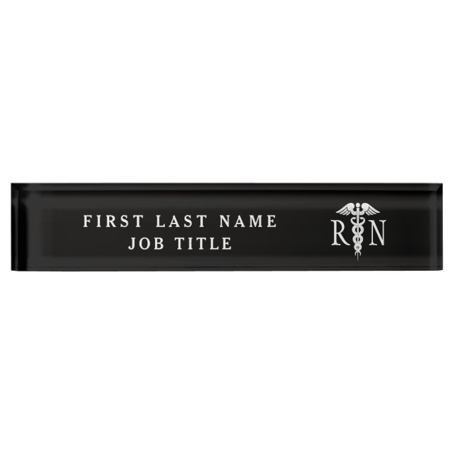 Porte-nom Pour Bureau Infirmière Médicale Caduceus Noir Blanc  (Devant)