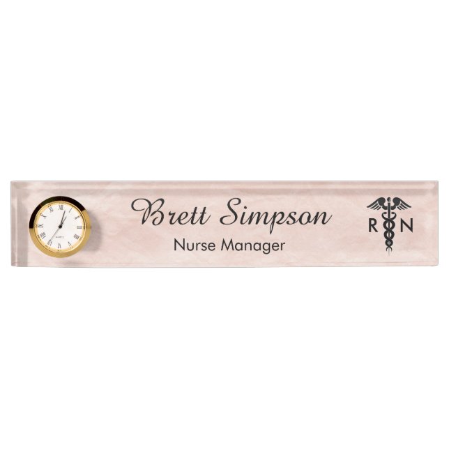 Porte-nom Pour Bureau Infirmière professionnelle inscrite Élégant rose (Devant)