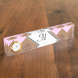 Porte-nom Pour Bureau Informations Personnalisées Monogramme Rayure Chev