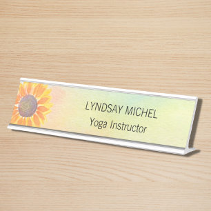 Porte-nom Pour Bureau Instructeur de yoga personnalisé tournesol