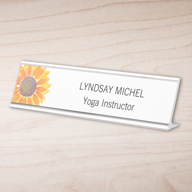Porte-nom Pour Bureau Instructeur de yoga tournesol personnalisé (Créateur téléchargé)