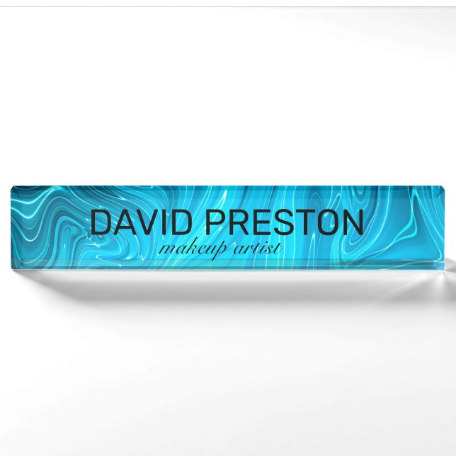 Porte-nom Pour Bureau Iridescente Blue Turquoise Aqua Professional Éléga (Devant)