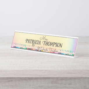 Porte-nom Pour Bureau Iridescente Colorful Crayon Enseignant enseignant