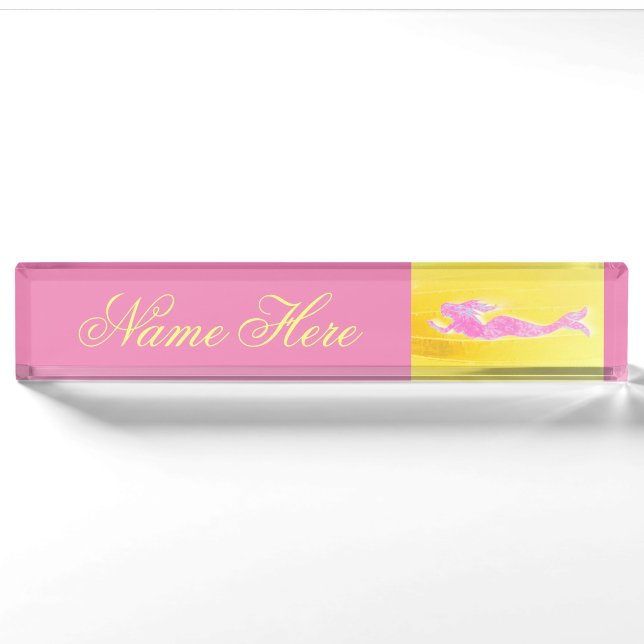 Porte-nom Pour Bureau jaune mermac rose (Devant)