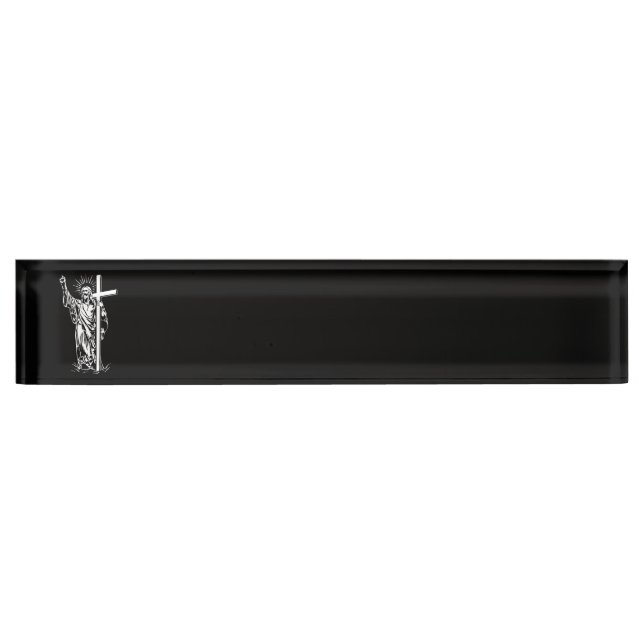 Porte-nom Pour Bureau Jésus Christ et une croix (Devant)
